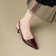 thumbnail image 1 of Sandalias de tacón medio sexis con punta estrecha, sandalias de charol para fiesta, sandalias de gladiador para mujer, zapatillas de vestir con talón descubierto, 1 of 5