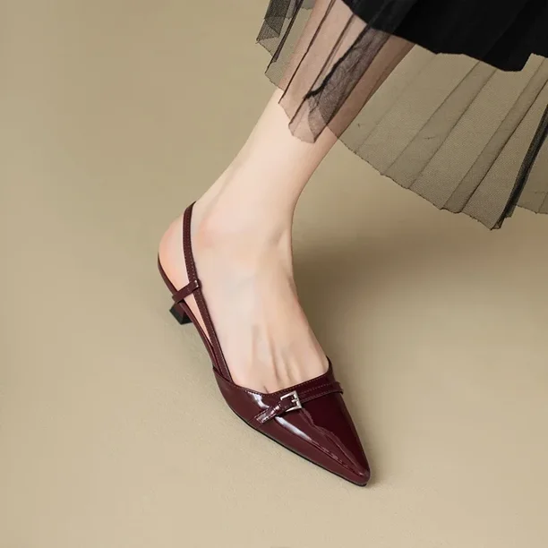 Sandalias de tacón medio sexis con punta estrecha, sandalias de charol para fiesta, sandalias de gladiador para mujer, zapatillas de vestir con talón descubierto