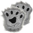 thumbnail image 1 of FELTECHELECTR Un par de guantes grises de piel sintética de Halloween con pelo largo, mitones de patas de animal, guantes cálidos de medio dedo para invierno., 1 of 7