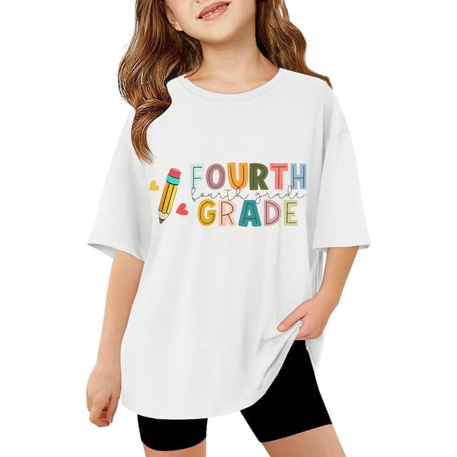 JTieacloth T-Shirt Décontracté à Manches Courtes pour Filles, Col Rond, Imprimé Graphique, Coupe Ample, pour Usage Quotidien, Activités Extérieures, Printemps Été Automne, T-Shirts Basiques pour Filles, Tailles 3-4 Ans