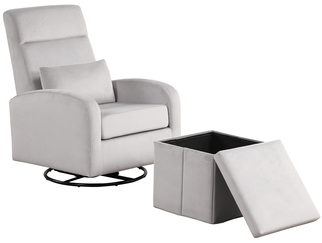 Angel Line Sonia Upholstered Swivel Glider w/ Storage Ottoman, Cream