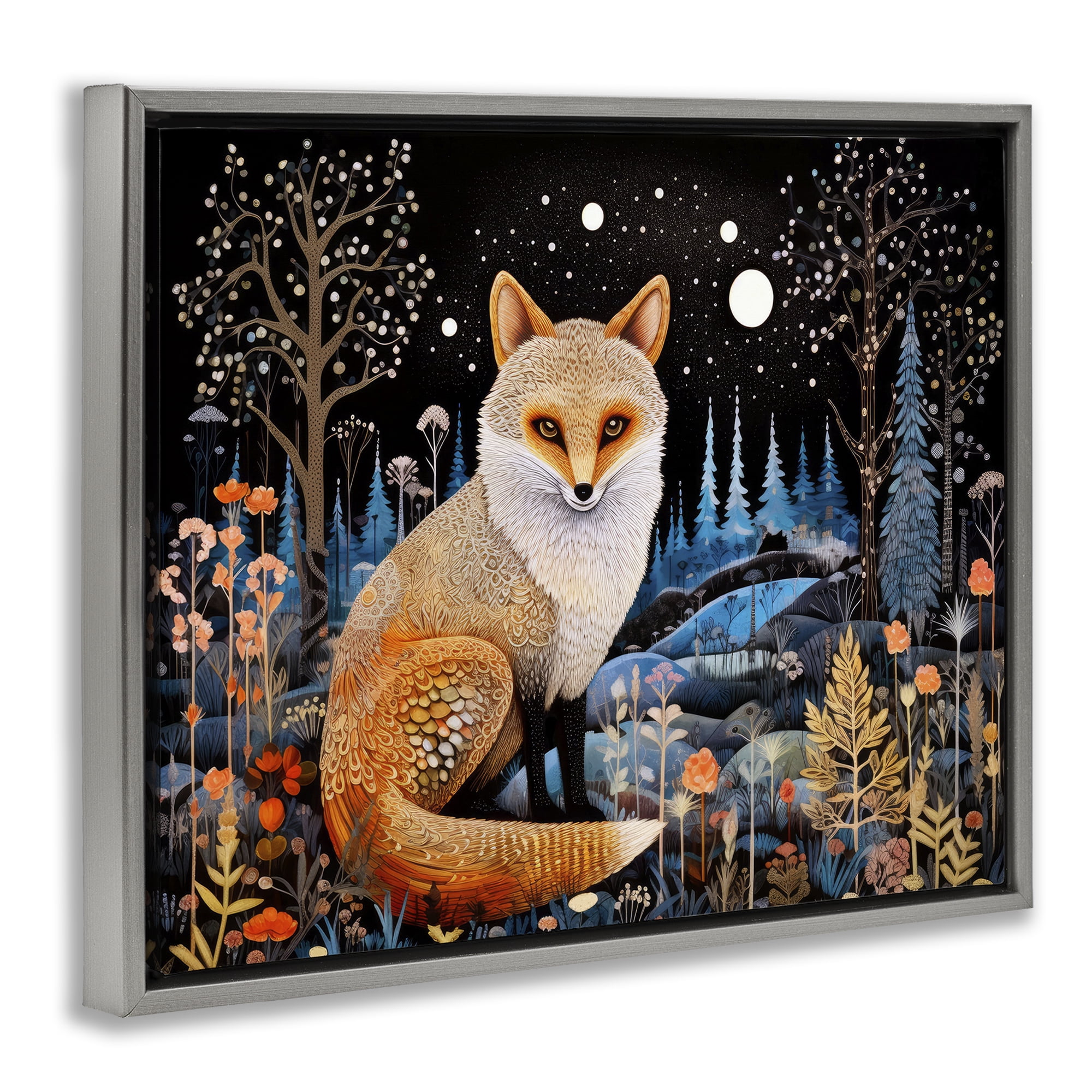 Stupell Industries Forest Fox in Nature Animals & Insects Painting Gray Floater Framed Canvas Art Print Wall Art, 21 x 17