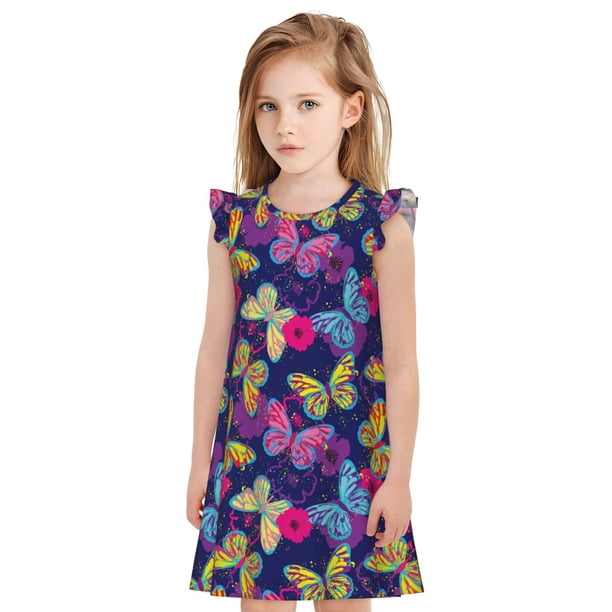 Balery Paint Butterflies Camisón de princesa para niñas, pijama de algodón con mangas abullonadas, suave y bonito.-Medium