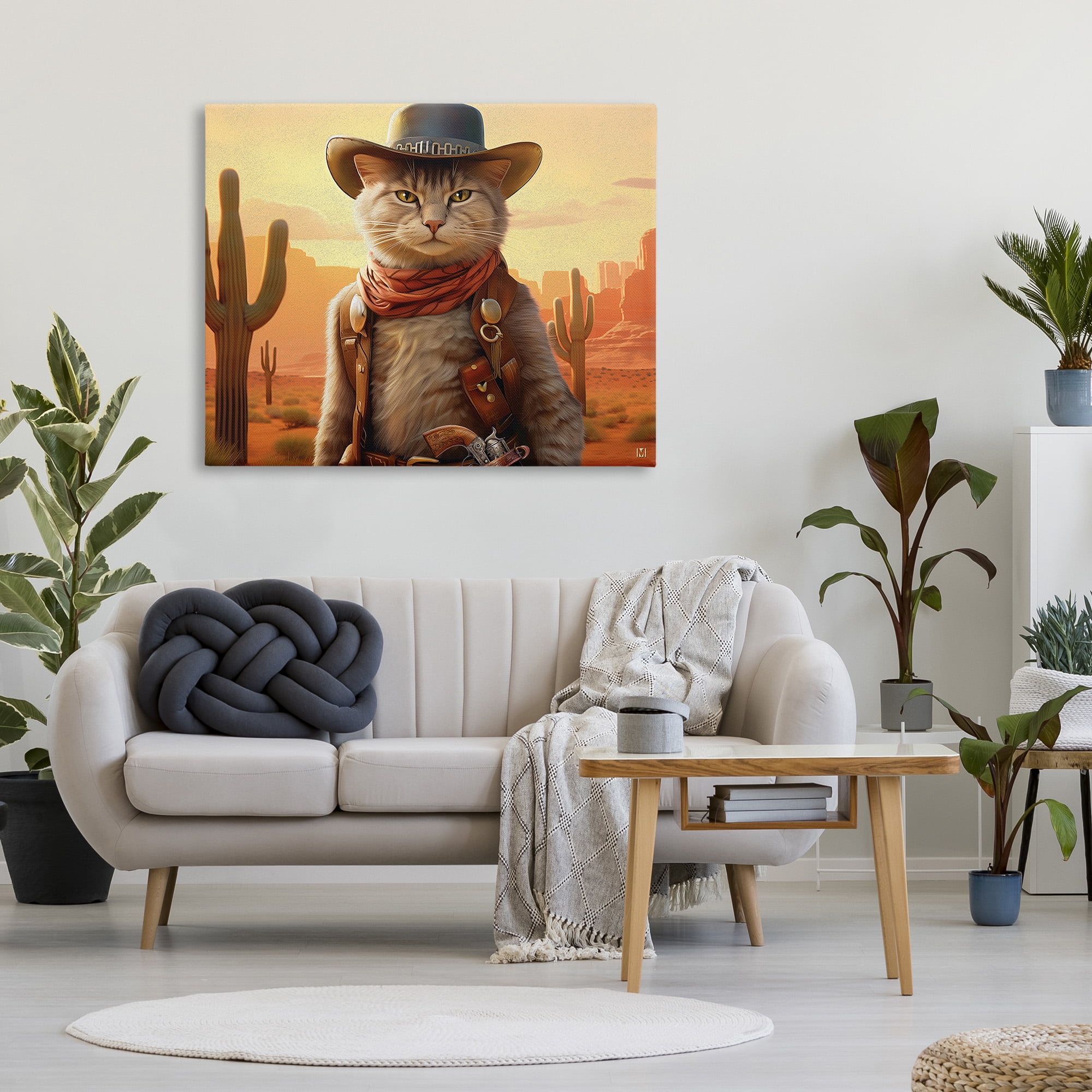 Stupell Industries Cowboy Sheriff Cat Animals & Insects Painting Gallery Wrapped Canvas Art Print Wall Art, 48 x 36