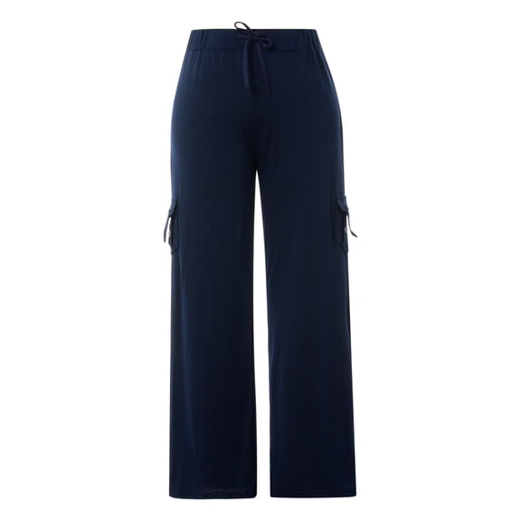 Zpanxa Women High Waist Casual Wide Leg Long Palazzo Pants Trousers Regular Size Navy