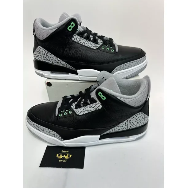Ni - ke Ni - ke Air Jordan 3 Retro Wolf Gray Green Glow CT8532-031 Men's Size 11.5 No Lid