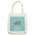 thumbnail image 1 of Saying Tote Bag, Retro Pastel Bike with Basket and Text My Life is a Ride, Cloth Linen Reusable Bag for Shopping Books Beach and More, 16.5" X 14", Cream, by Ambesonne, 1 of 2