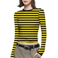 thumbnail image 2 of Fznquz Casual Womens Blouses Plus Size Yellow Striped Crewneck Tee Long Sleeve Trendy Fall Womens Tee Shirts, 2 of 6