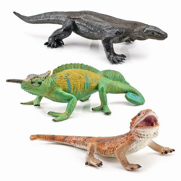 Set de minifiguras de anfibios, camaleón del desierto, lagartija, gecko, 3 unidades