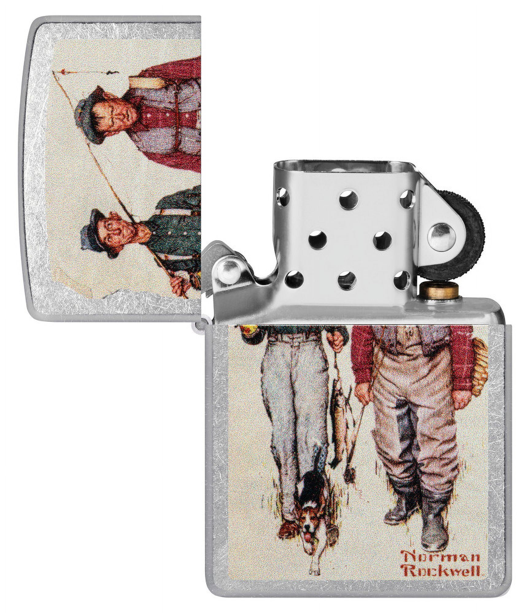 Zippo Norman Rockwell Fishing Street Chrome Pocket Lighter