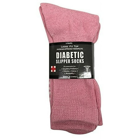 Diabetic Socks Unisex- Non Skid Hospital Loose Fitting Slipper Socks With Gripper Bottoms – 3 Pack Savings – Gripper socks (Pink 9-11)