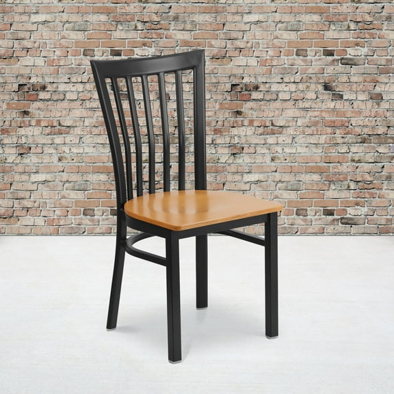 Flash Furniture HERCULES Series Black School House Back Metal Restaurant Chair - Natural Wood Seat