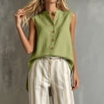 thumbnail image 5 of Xdegoge Cotton Linen Tops for Women V Neck Stand Collar Button Down Sleeveless Tunic Tank Top Relaxed Fit Casual Office Fashion Trendy Travel Blouses, 5 of 8
