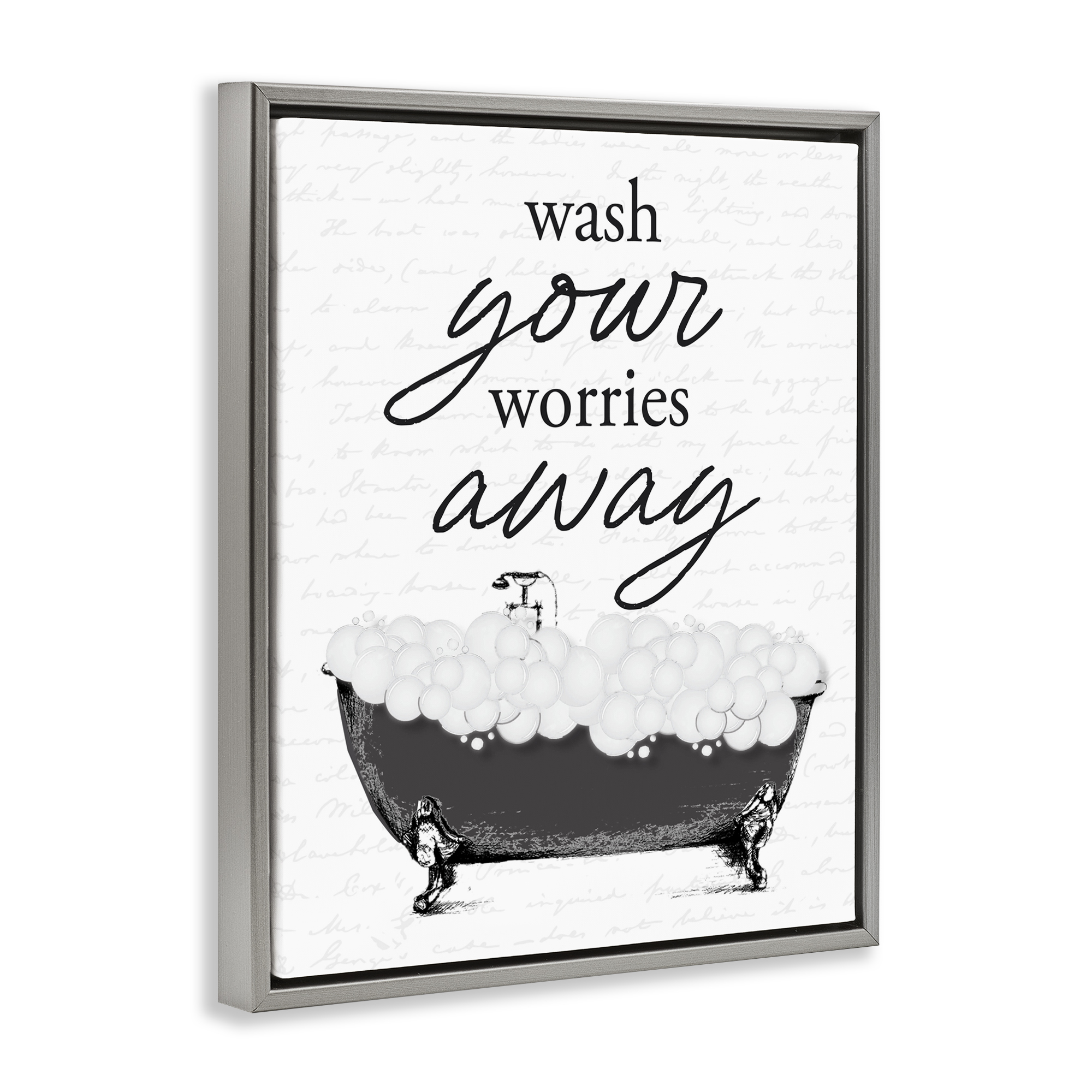 Bubble Bath Wash Worries Gray Framed Floater Canvas Wall Art, design by Lettered and Lined