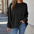 thumbnail image 7 of Women's Loose Fit Round Neck Long Sleeve Sweatshirt With Pocket Solid Color Pullover Comfy Casual Daily Wear | CSEONE,Black M, 7 of 7