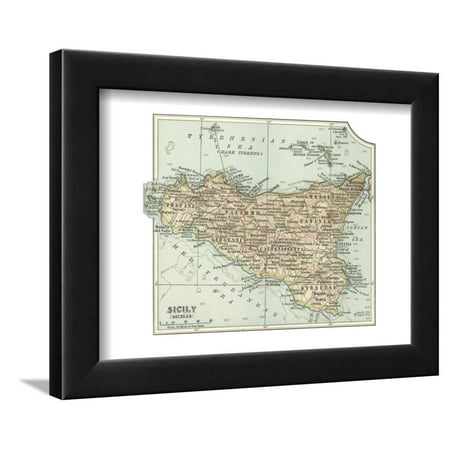 Plate 32. Inset Map of Sicily (Sicilia). Italy Framed Print Wall Art By Encyclopaedia