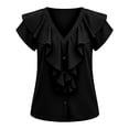 thumbnail image 4 of JIAYUE Women's T Shirt Lightweight V Neck Ruffle Short Sleeve Button Down Tees Solid Color Casual Flutter Sleeve Tunic Shirts For Office Daily Wear And Outdoor Tops, 4 of 4