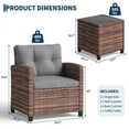thumbnail image 3 of PE Rattan Patio Chair Set – 3-Piece All-Weather – Washable Blue Cushions & Tempered Glass Table – Garden, Balcony, Poolside & Terrace, 3 of 10
