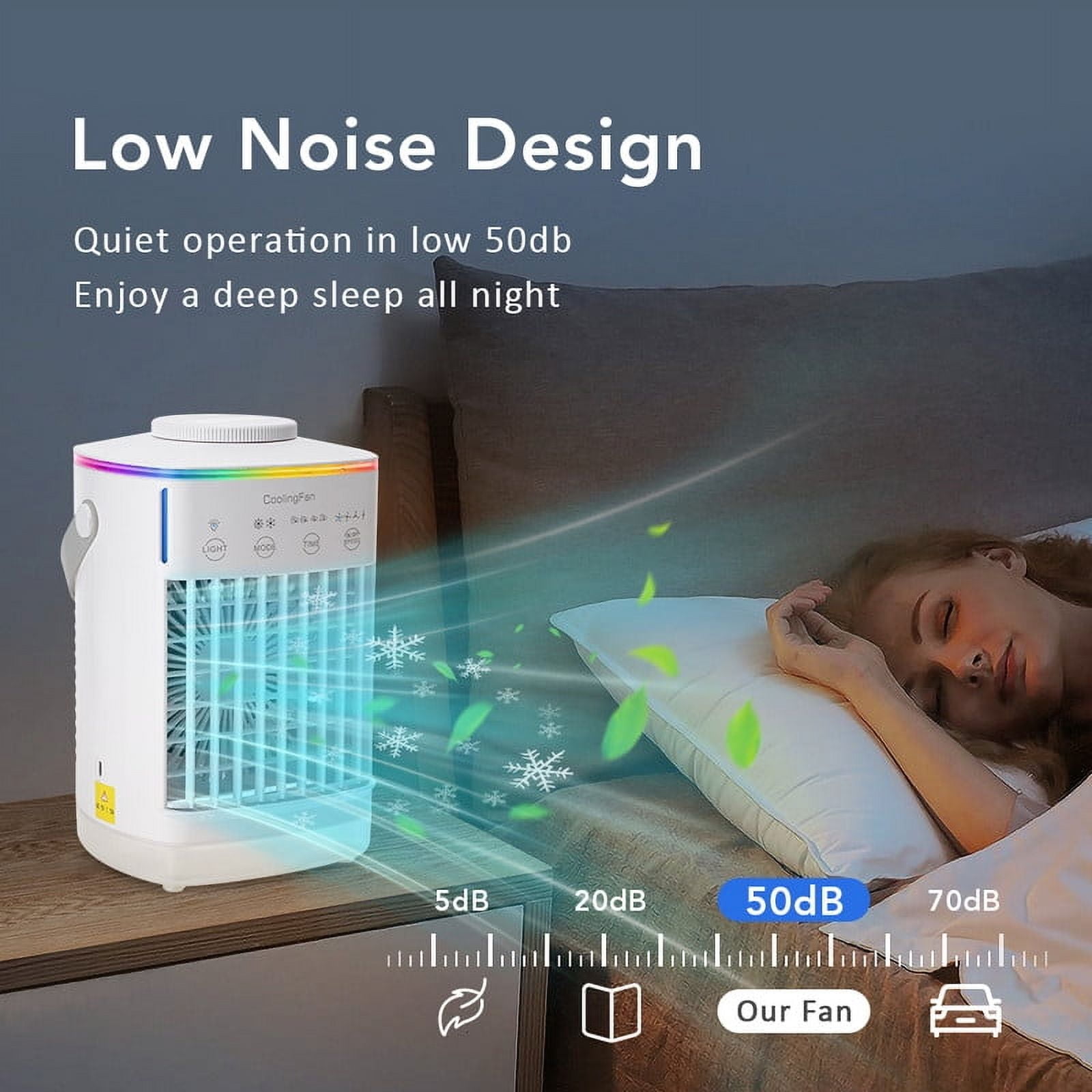 HailiCare Mini Portable Air Conditioner, 6-in-1 Evaporative Coolers with Mist Sprayer Function,Air Cooler with 4 Speeds and 7 Color LED Light for Home Bedroom Office