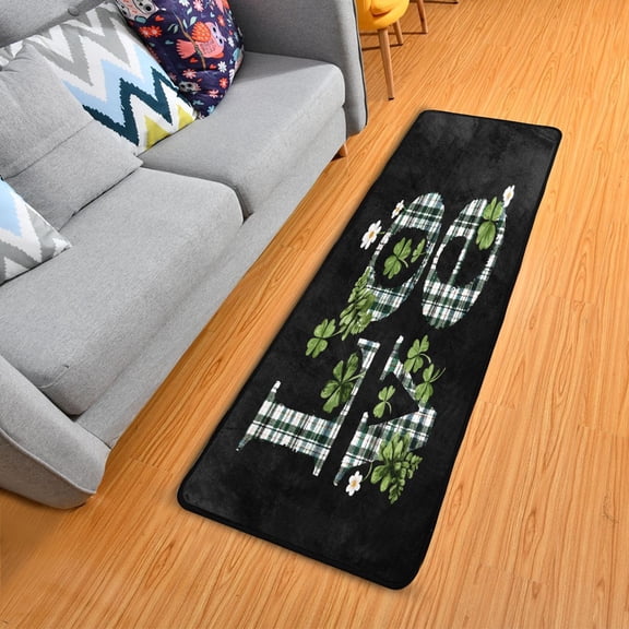 Clovers Plaids on Love St Patricks Day Long Floor Mat Runner Rug Area Rug Carpet Water Absorbent Non-Slip 72" x 24"