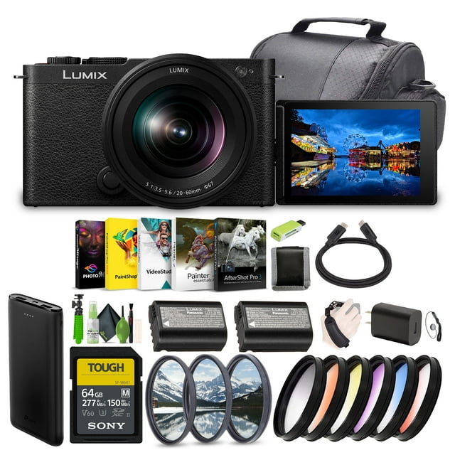 Panasonic LUMIX S9 Mirrorless Full Frame Compact Camera with 20-60mm F3.5-5.6 L Mount Lens for Content Creators - Black -Bundle with 64GB UHS-II SDXC Memory Card + Filter Kit and More Accessories