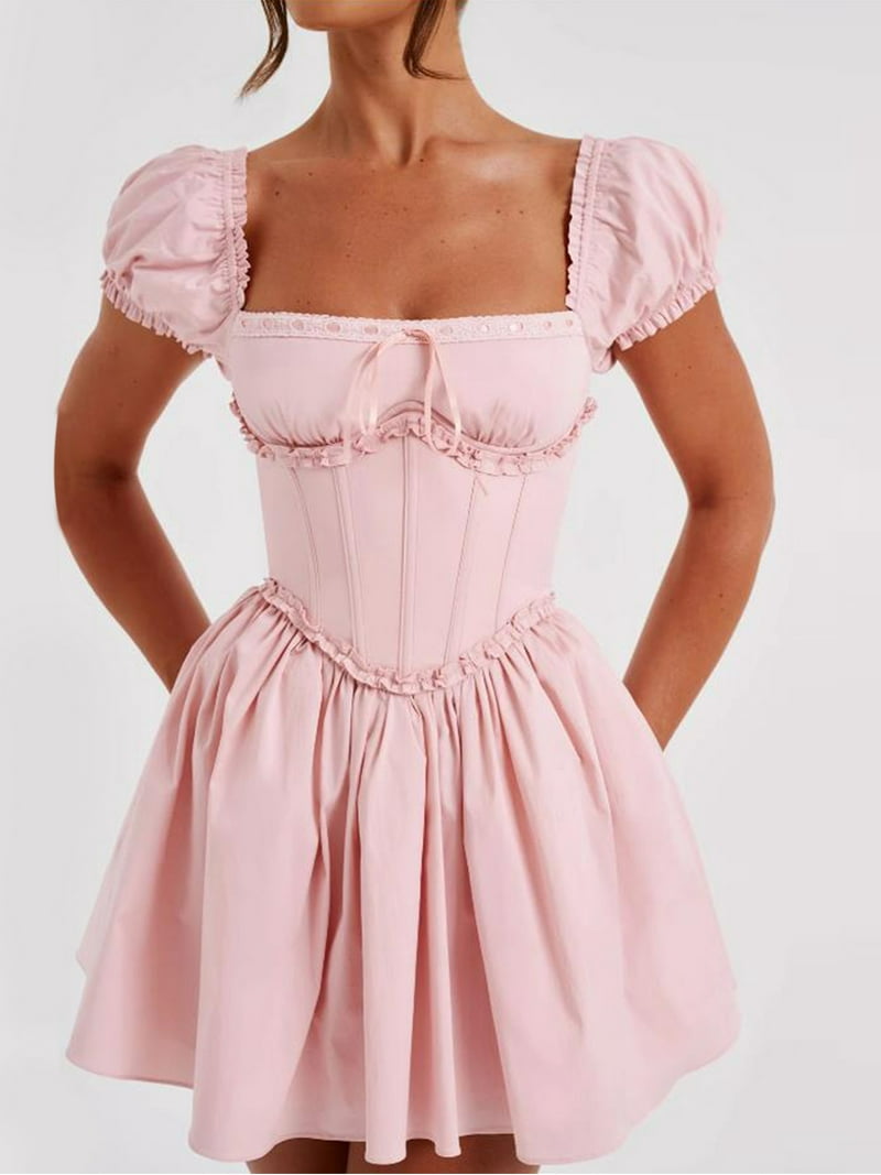 FEORJGP Women Summer Short Sleeve Mini Dress Casual Solid FEORJGP Women Summer Short Sleeve Mini Dress Casual Solid