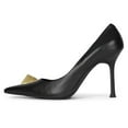 thumbnail image 2 of FSJ Women Elegant Stiletto High Heels Pumps Pointed Closed Toe Gold Accent Slip On Party Wedding Daily Wear Shoes Size 8.5 Black, 2 of 4