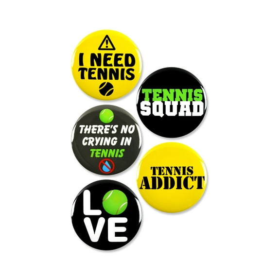 5 Pack - Tennis Lover Pinback Button Badges - 2.25 Inch