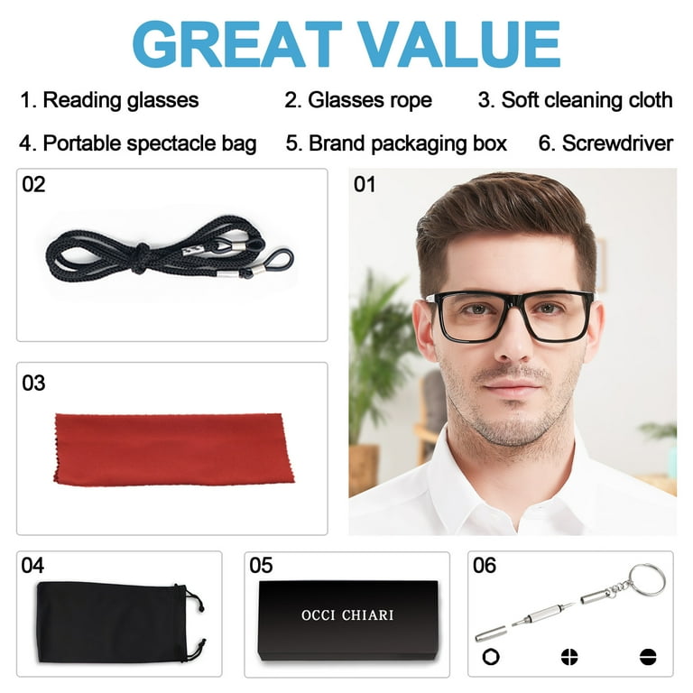 OCCI CHIARI Large Reading Glasses Men Oversized Retro Square