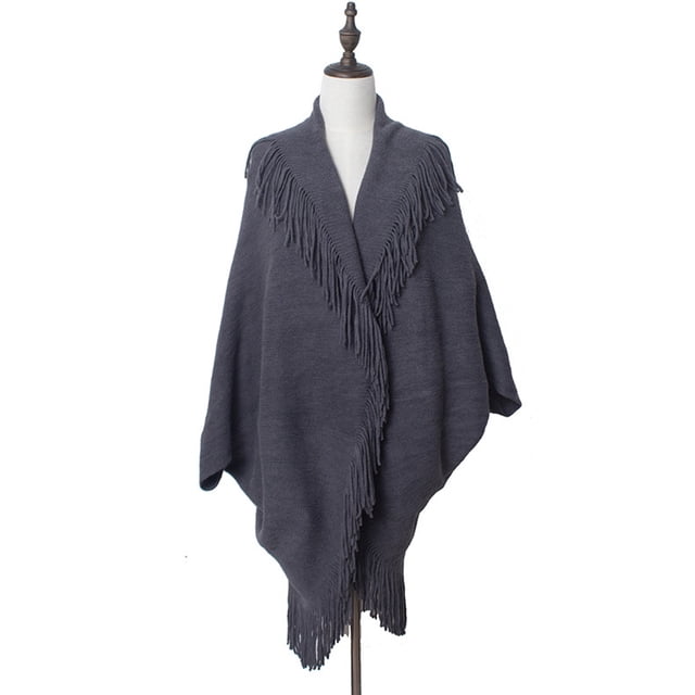Poncho tipo chal abierto con parte delantera cálida para mujer, capa con bloques de color, cárdigan de invierno, ponchos para mujer
