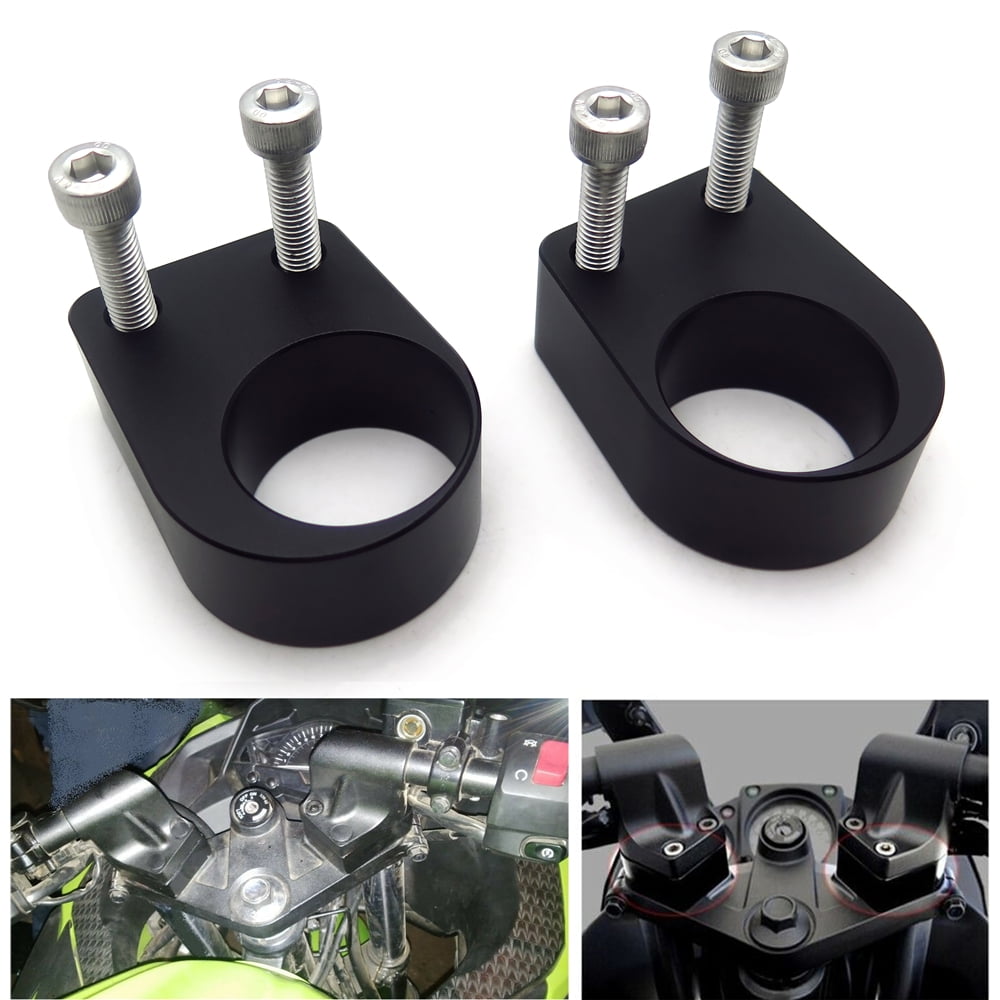 Handlebar Risers For Kawasaki Ninja 300 (2013-2019) - 1" Rise, 1/2" Setback, Gloss Black CNC Aluminum