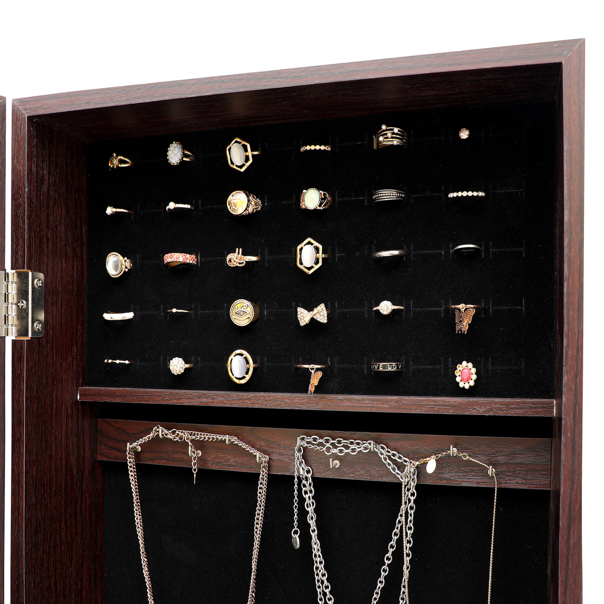 Aukfa Jewelry Mirror Cabinet Organizer Armoire Wall/Door Mounted Lockable - Brown