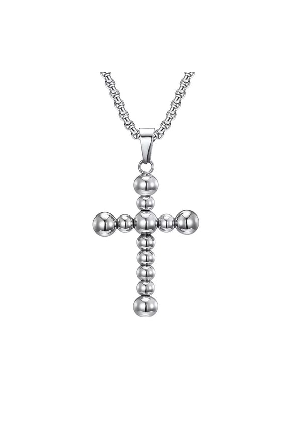 Unisex Stainless Steel Hip Hop Punk Irregular Round Balls Stacking Cross Biker Pendant Faith Crucifix Necklace Silver No Chain