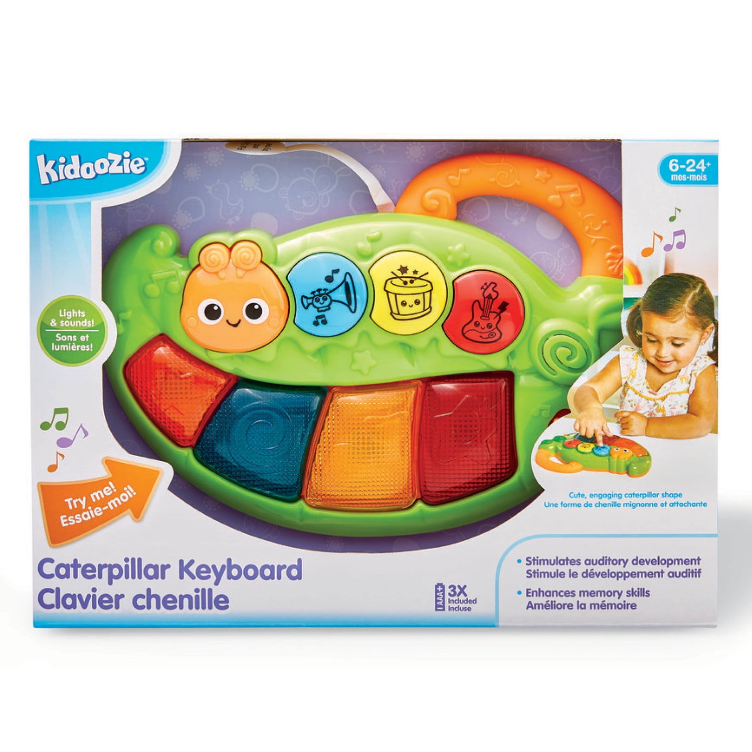 Kidoozie Caterpillar Keyboard Lights Up And Plays Music Cute Caterpillar Shape Enhances Memory Skills For Ages 6 24 Months Old Walmart Com