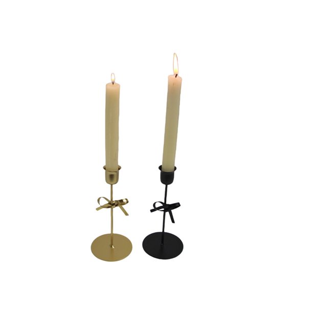 Candelabro romántico | Decoración de Nudo de Moño | Elegante adorno metálico para la mesa de boda | Dorado o Negro | Diseño Elegante | 16,8 cm de altura | Acento de decoración del hogar