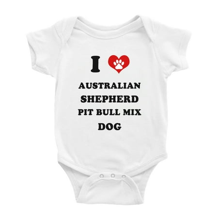 

I Heart Australian Shepherd Pit Bull Mix Dog Funny Cute Baby Jumpsuits Newborn Clothes (White 12-18 Months)
