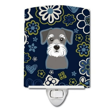 Carolines Treasures Blue Flowers Schnauzer Ceramic Night Light 6x4x3 multicolor