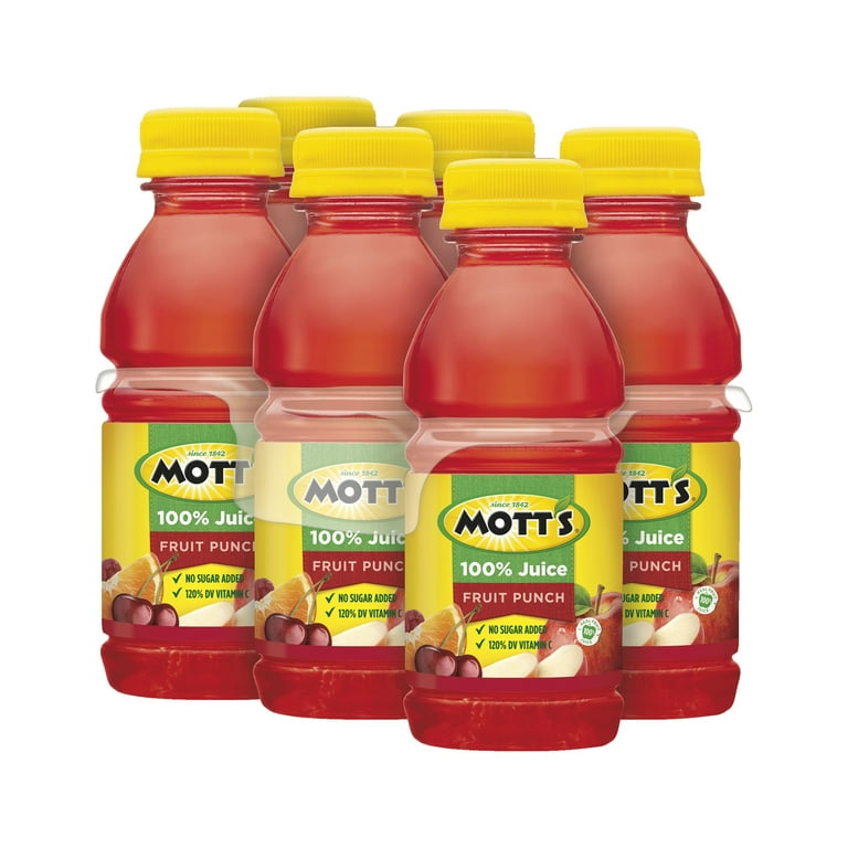 Mott's 100% Juice Fruit Punch Juice, 8 fl oz, 6 Count Bottles 