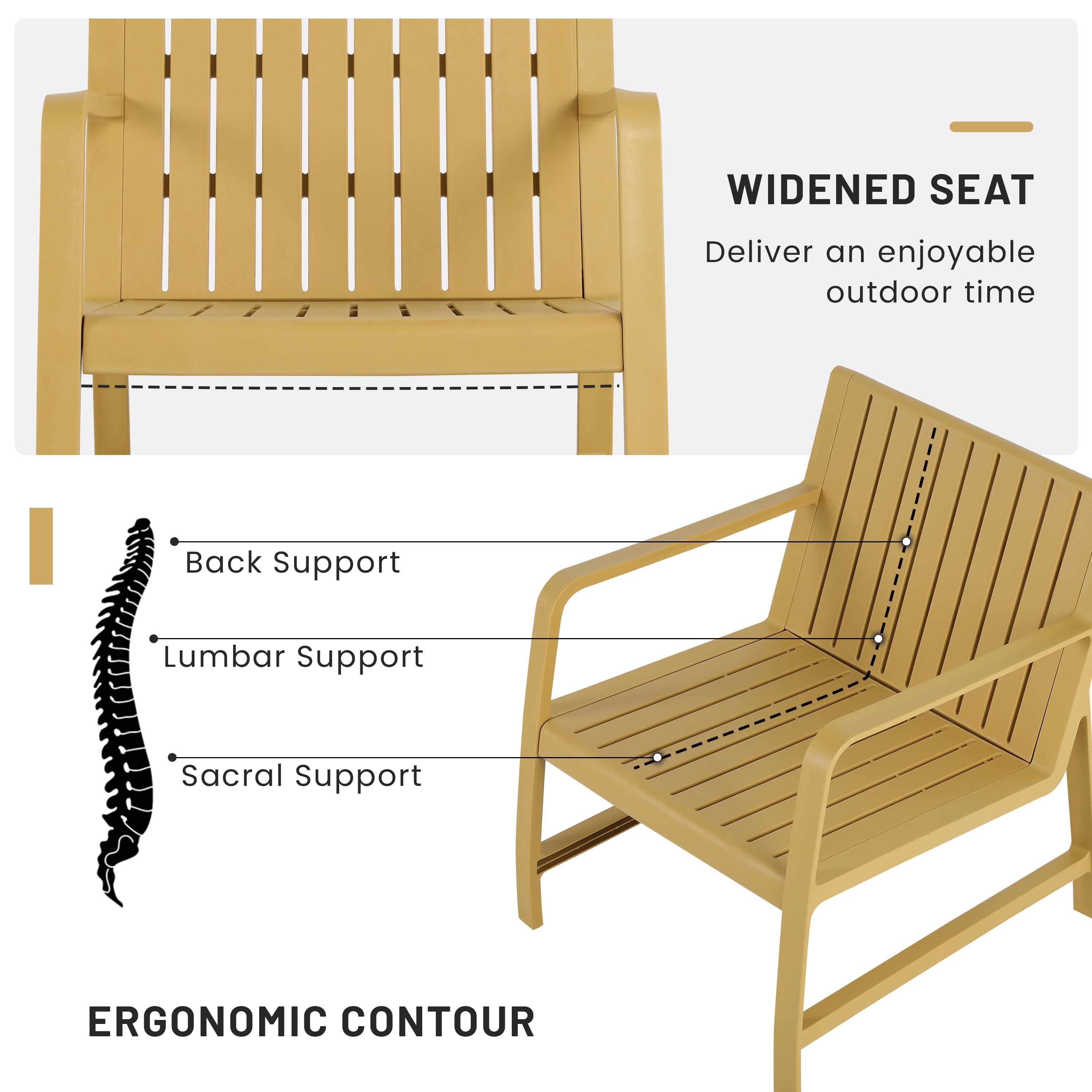 Patio Furniture Set, 2 Piece PP Material Chair Table Combo for Garden Balcony Yard, Yellow