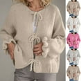 thumbnail image 7 of Lovskoo Women's Bow Tie Front Cardigan Sweaters Chunky Knit Ruffled Long Sleeve Trendy Fall Winter Jacket Coats Khaki, 7 of 7