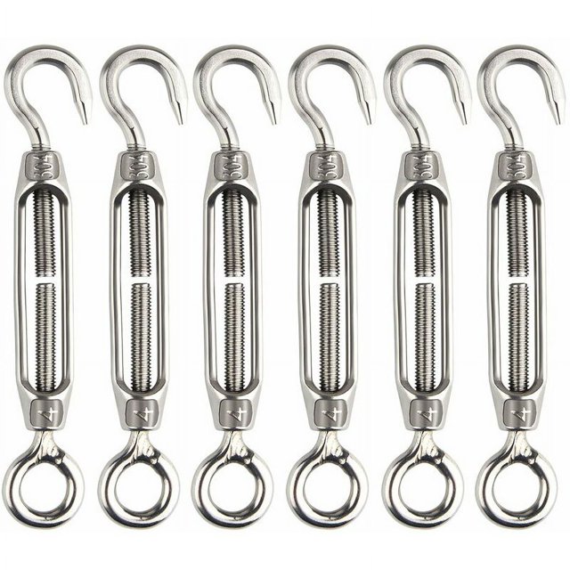 6 uds tensor de alambre tensor M4 acero inoxidable ajustable tensor gancho y ojo conjunto resistente