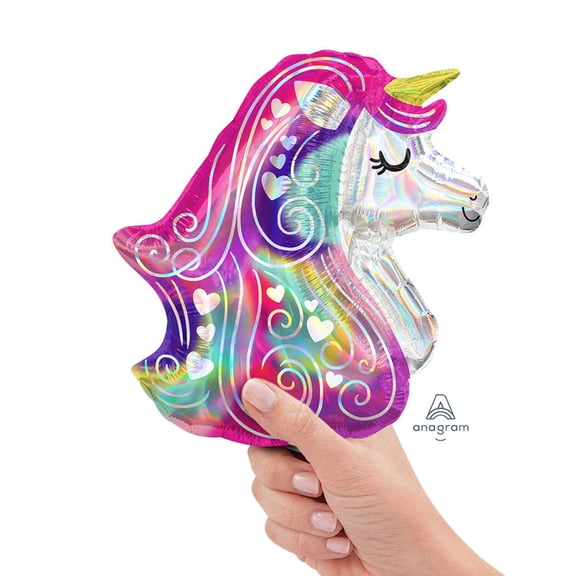 Iridescent Heart Unicorn Mini Shape (Air-Fill Only) Anagram Foil Mylar Balloon - Party Supplies Decorations