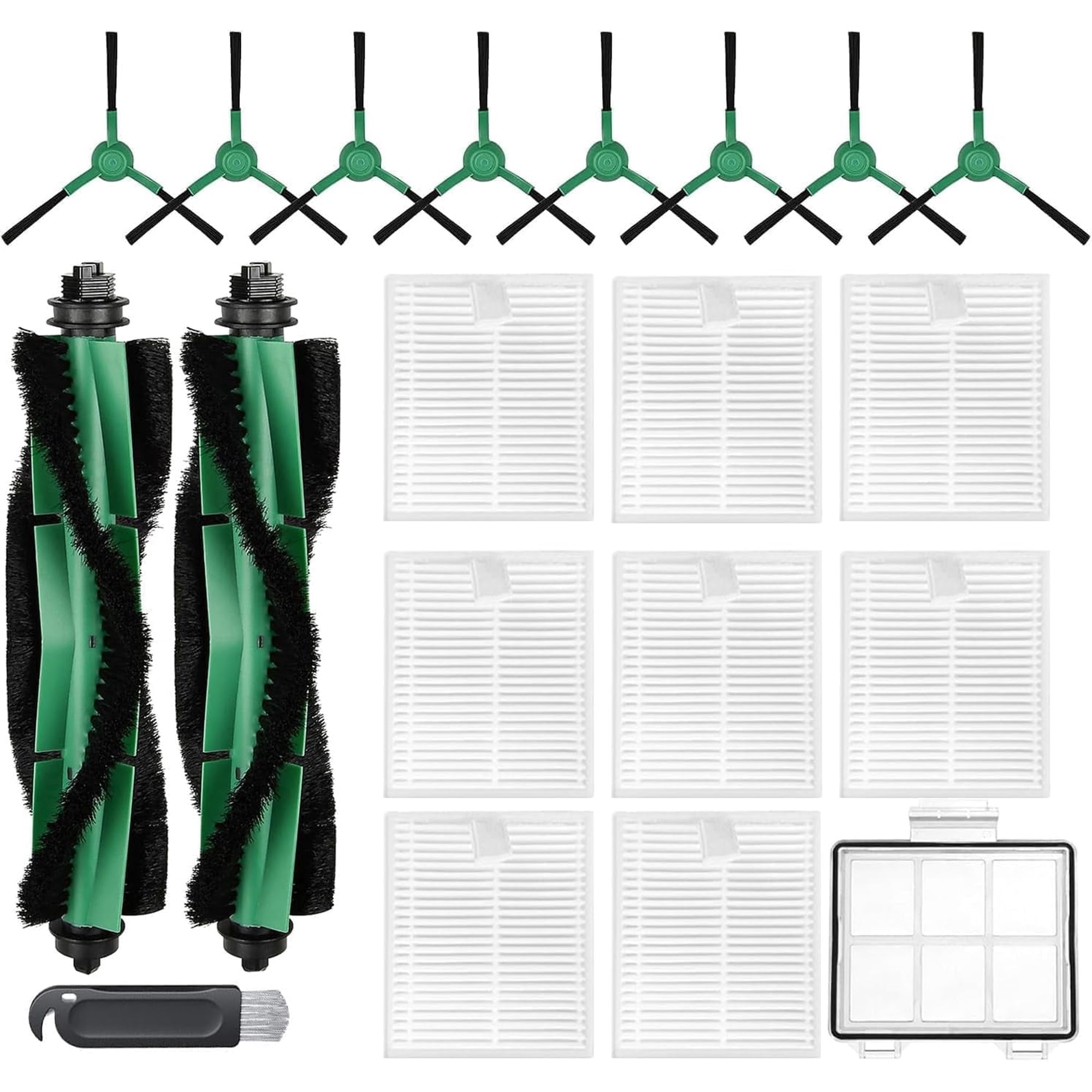 Replacement Parts Accessories for iRobot Roomba 104/105 Vac & Combo Essential Vac 2 Y0110,Y0112,Y0140,Q0120 Q052 2 Main Brush Rollers, 8 Hepa Filters, 8 Side Brushes, 1 Brush Cleaning Tool