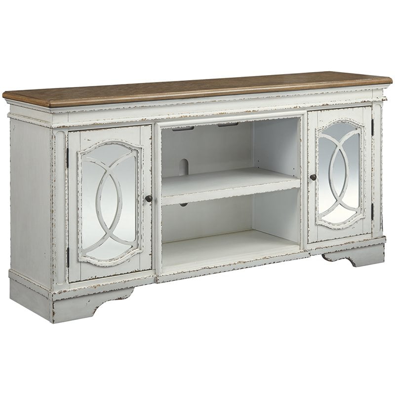 Ashley Furniture Realyn 74"" TV Stand in Chipped White and ...