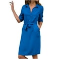 thumbnail image 2 of Blczomt Long Sleeve Womens Holiday Dress Casual Dressy Plain Blue Dress Trendy Fashion V Neck Dresses, 2 of 8
