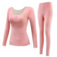 thumbnail image 3 of ibiyuan Thermal Underwear for Women Long Johns with Lined Base Layer Womens Thermals Top and Bottom Set Cold Weather,Pink, 3 of 5