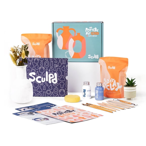 Sculpd - The Original Pottery Kit - Complete Air Dry Clay Kit for Adults includes Sculpting Tools, Varnish, Paint Brushes, Guides, Arts & Crafts Sets, Gloss Varnish