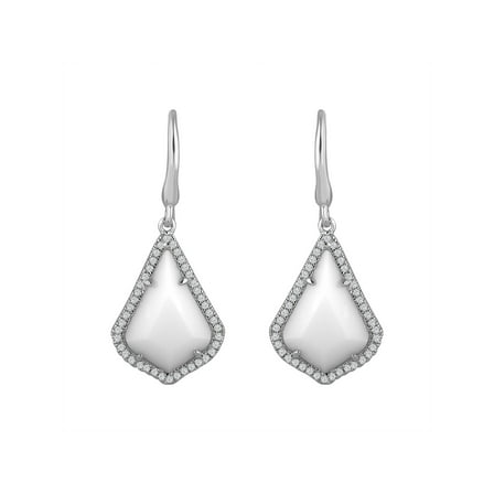 Ladies Brilliance Fine Jewelry Sterling Silver White Agate & CZ Earrings