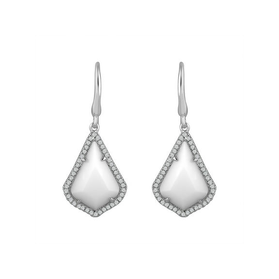Ladies Brilliance Fine Jewelry Sterling Silver White Agate & CZ Earrings