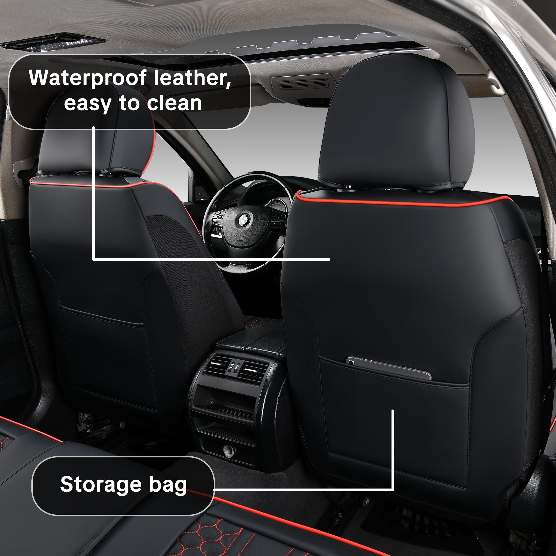 Car Seat Cover for Hyundai Tucson 2005-2026, Red Edge Car Seat Covers, Faux Leather, Full Set of 5 Seats, With Lumbar Support, Anti-Slip, Protect and Upgrade Seats, Beautify the Interior of Old Cars